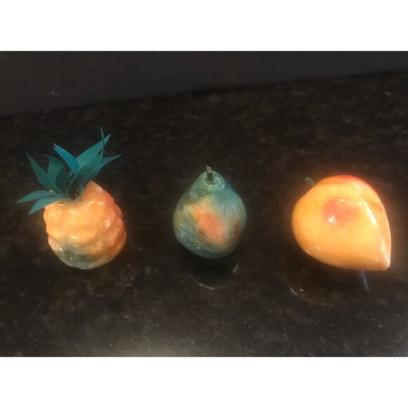 1960's Alabaster Stone Fruit Italian Carved Marble Mid Century Décor Set of 7 - Picture 3 of 10